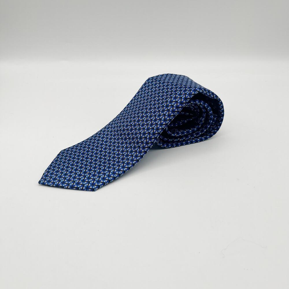 Cesare Casadonte Zegna Italy Blue Geometric 100% Silk Tie - Picture 7 of 7